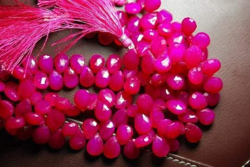 7 Inch Strand Hot Pink Chalcedony Faceted Pear Briolette Size 11mm 12mm Approx - Jalvi & Co.