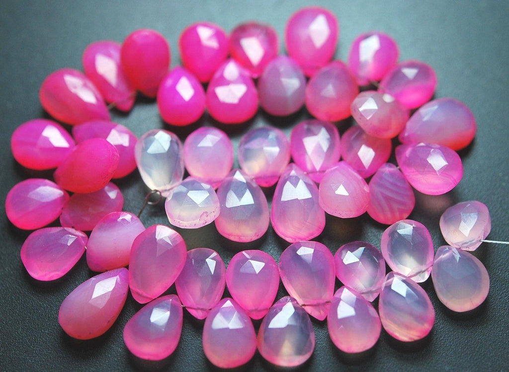 7 Inch Strand -Hot Pink Chalcedony Faceted Pear Briolette,Size 11-12mm Approx - Jalvi & Co.