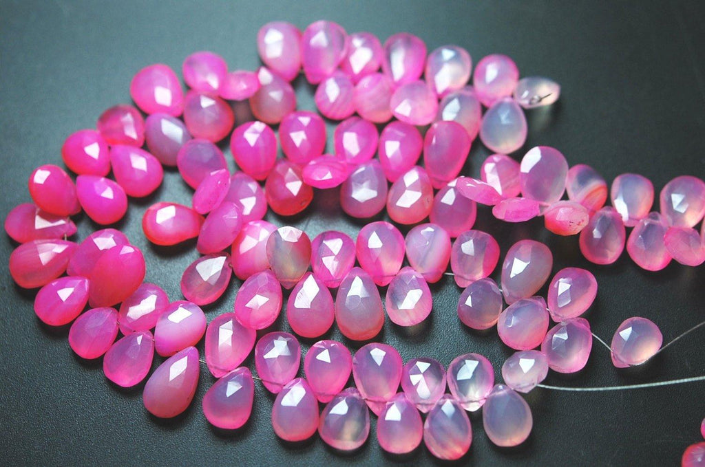 7 Inch Strand -Hot Pink Chalcedony Faceted Pear Briolette,Size 11-12mm Approx - Jalvi & Co.