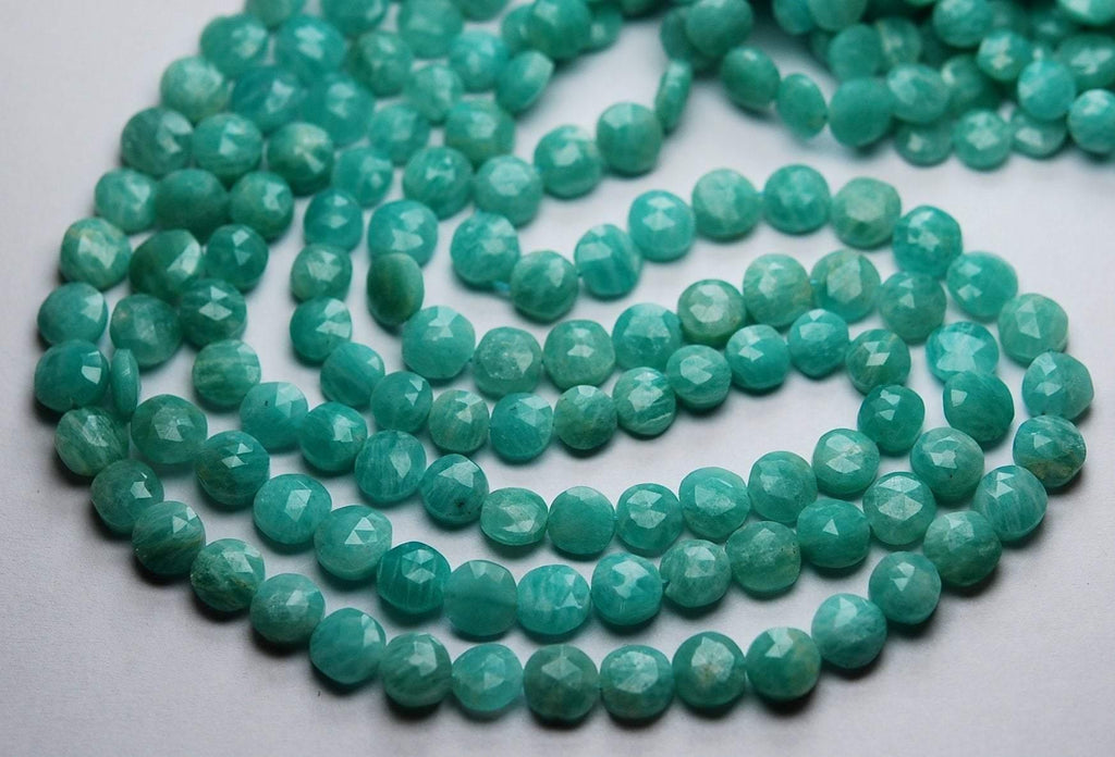 7 Inch Strand, Natural Amazonite Faceted Coins,Size 7-8mm Approx - Jalvi & Co.