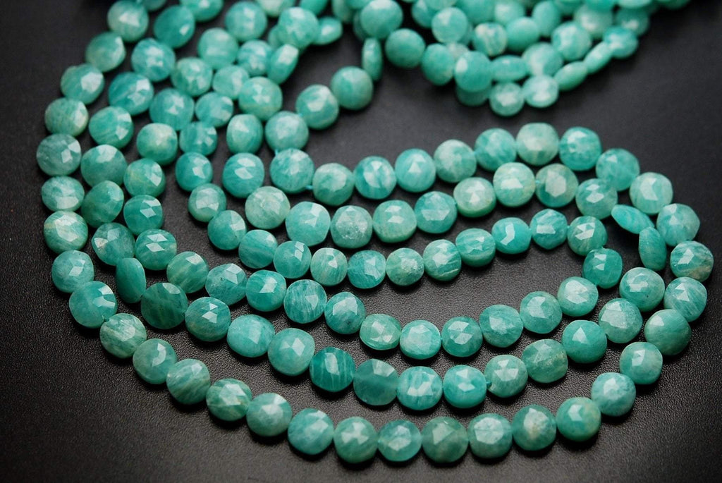 7 Inch Strand, Natural Amazonite Faceted Coins,Size 7-8mm Approx - Jalvi & Co.