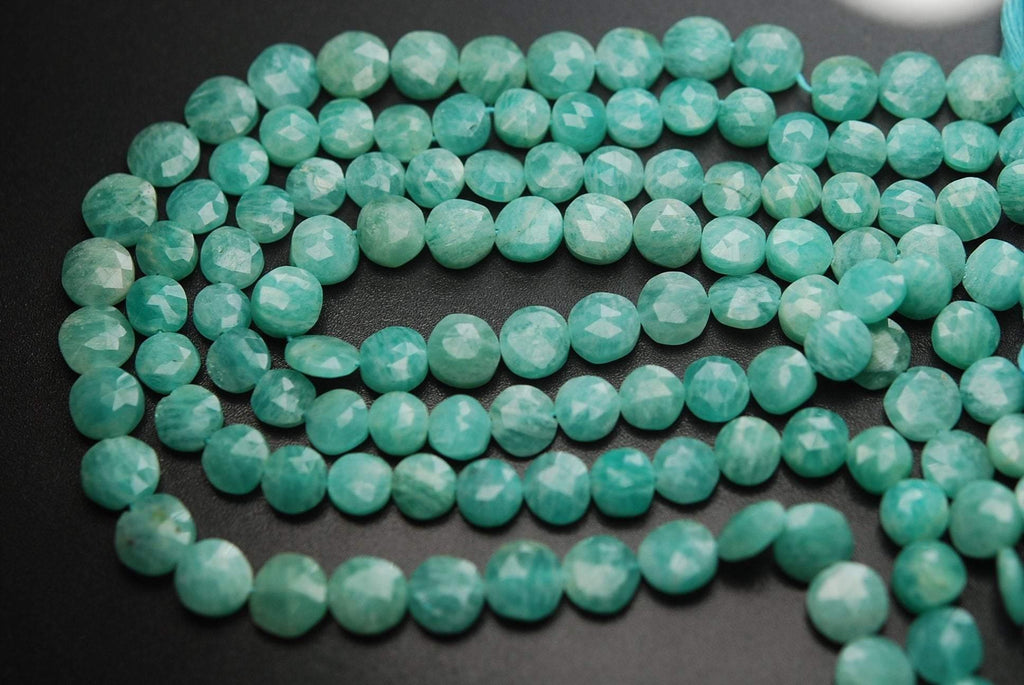 7 Inch Strand, Natural Amazonite Faceted Coins,Size 7-8mm Approx - Jalvi & Co.