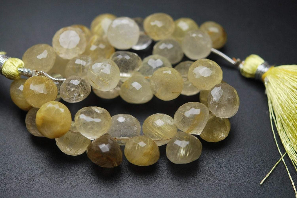 7 Inch Strand, Natural Golden Rutilated Quartz Faceted Onions Shape Briolettes, 6-9mm Aprx. - Jalvi & Co.