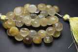 7 Inch Strand, Natural Golden Rutilated Quartz Faceted Onions Shape Briolettes, 6-9mm Aprx.