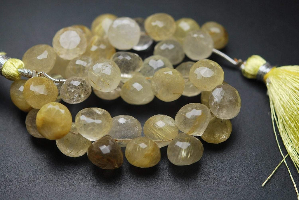 7 Inch Strand, Natural Golden Rutilated Quartz Faceted Onions Shape Briolettes, 6-9mm Aprx. - Jalvi & Co.