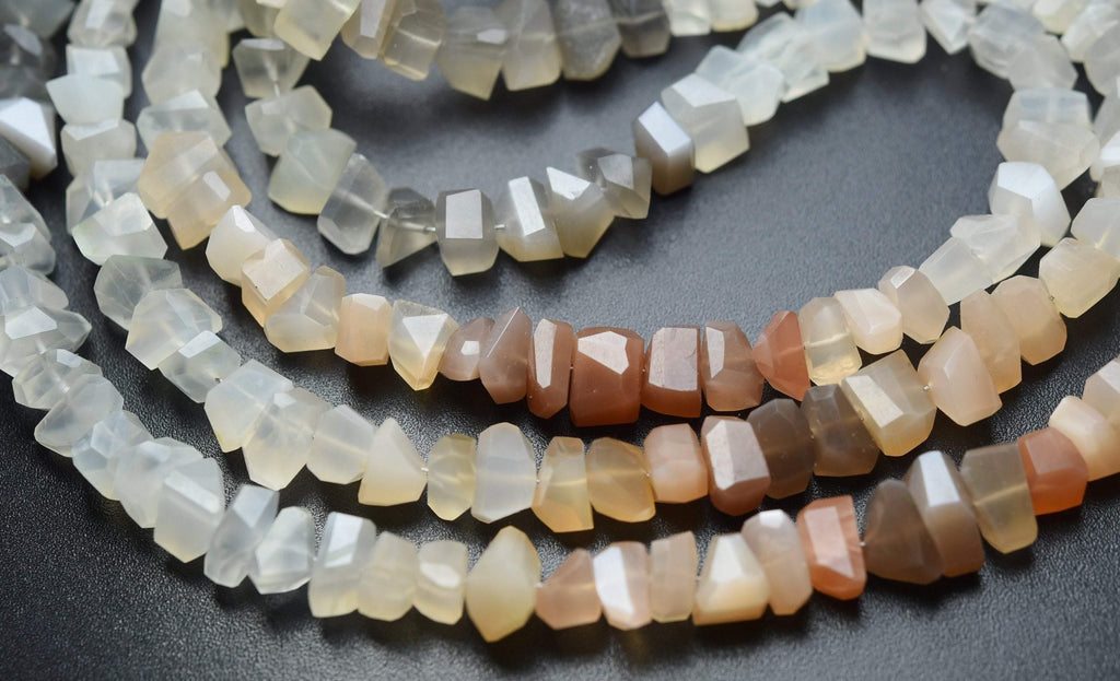 7 Inch Strand, Natural Multi Moonstone Faceted Fancy Nuggets Shape 7-8mm Size - Jalvi & Co.