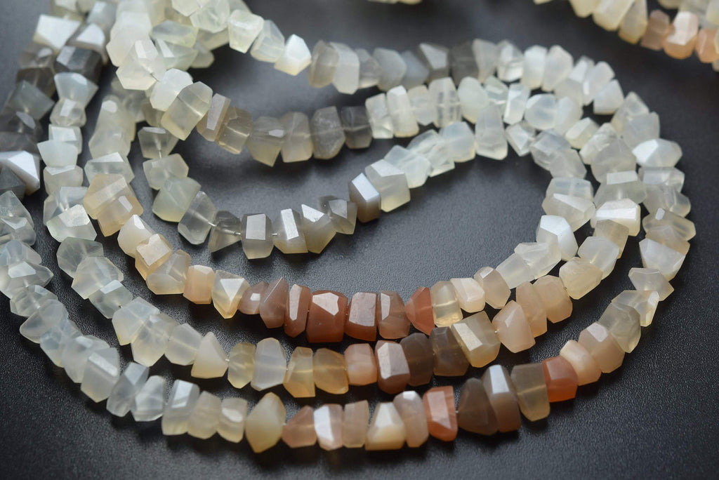 7 Inch Strand, Natural Multi Moonstone Faceted Fancy Nuggets Shape 7-8mm Size - Jalvi & Co.