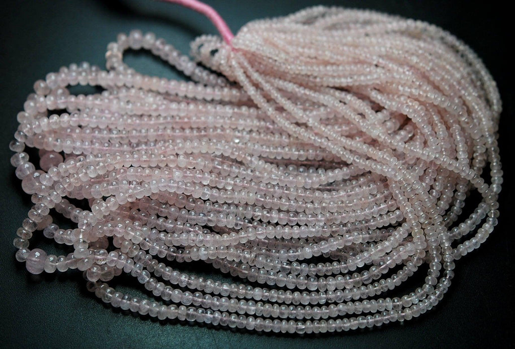 7 Inch Strand, Natural Pink Morganite Aquamarine Smooth Rondeleles,Size 3-4.5mm - Jalvi & Co.