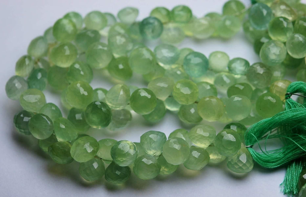 7 Inch Strand, Natural Prehnite Faceted Onion Shape Briolettes, 9-10mm - Jalvi & Co.