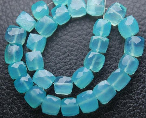 7 Inch Strand Peru Aqua Chalcedony Micro Faceted 3D Cube Shape Briolettes 7mm Approx - Jalvi & Co.