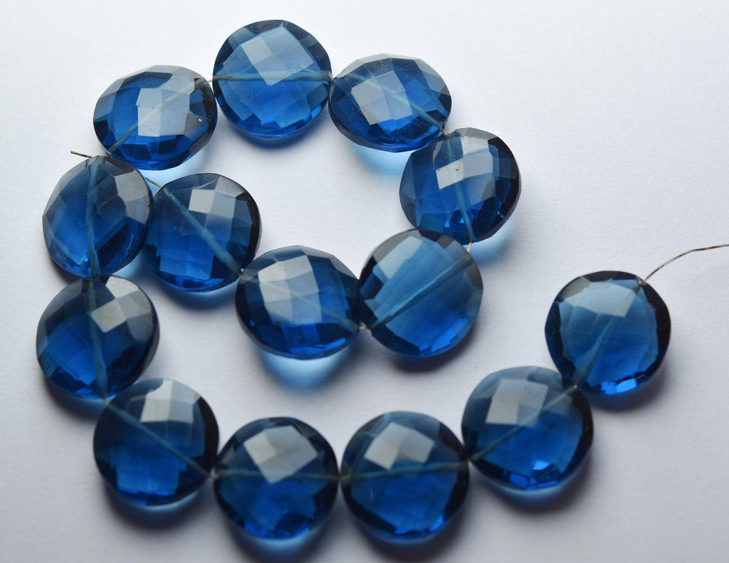 7 Inch Strand Sapphire Blue Quartz Faceted Coins Shape Briolette's, 16mm - Jalvi & Co.