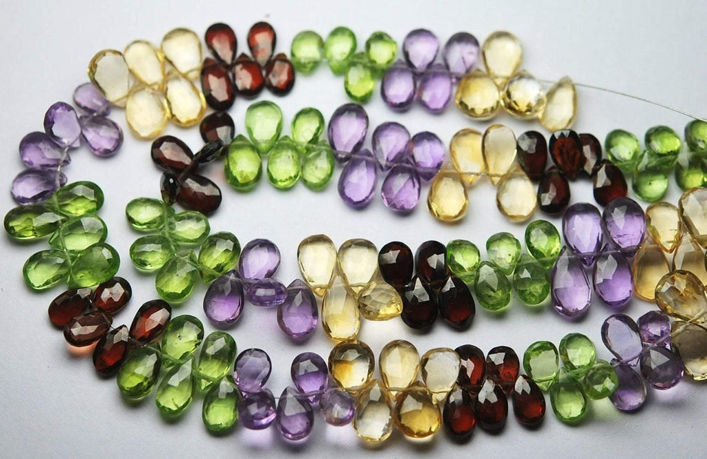7 Inch Strand, Very Rare, Finest Natural Mixed Semi Precious Faceted Pear 7-9mm - Jalvi & Co.