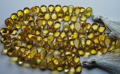 7 Inch Strand Yellow Quartz Smooth Pear Shape Briolette, Size 7X10 mm - Jalvi & Co.
