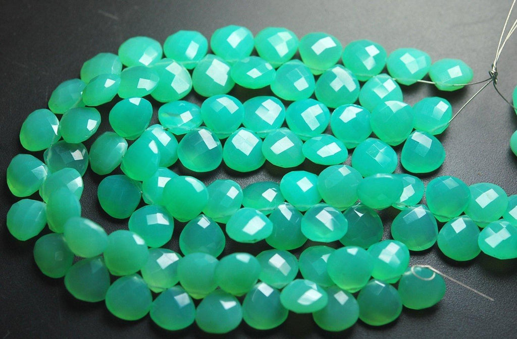 7 Inch Strand,Chrysoprase Green Chalcedony Faceted Heart Shape Briolettes, 10mm Size - Jalvi & Co.