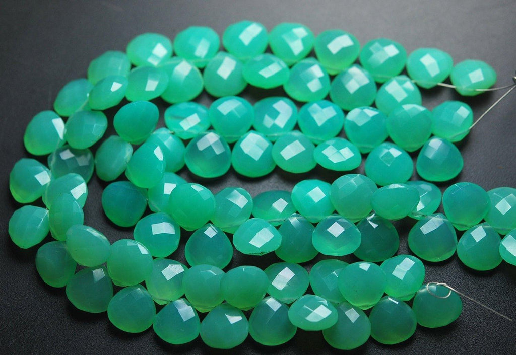 7 Inch Strand,Chrysoprase Green Chalcedony Faceted Heart Shape Briolettes, 10mm Size - Jalvi & Co.