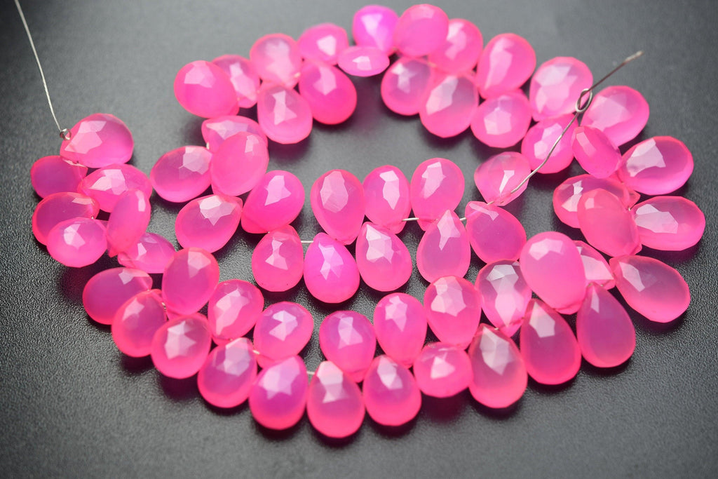 7 Inch Strand,Light Pink Chalcedony Faceted Pear Briolette,Size 11-12mm Approx - Jalvi & Co.