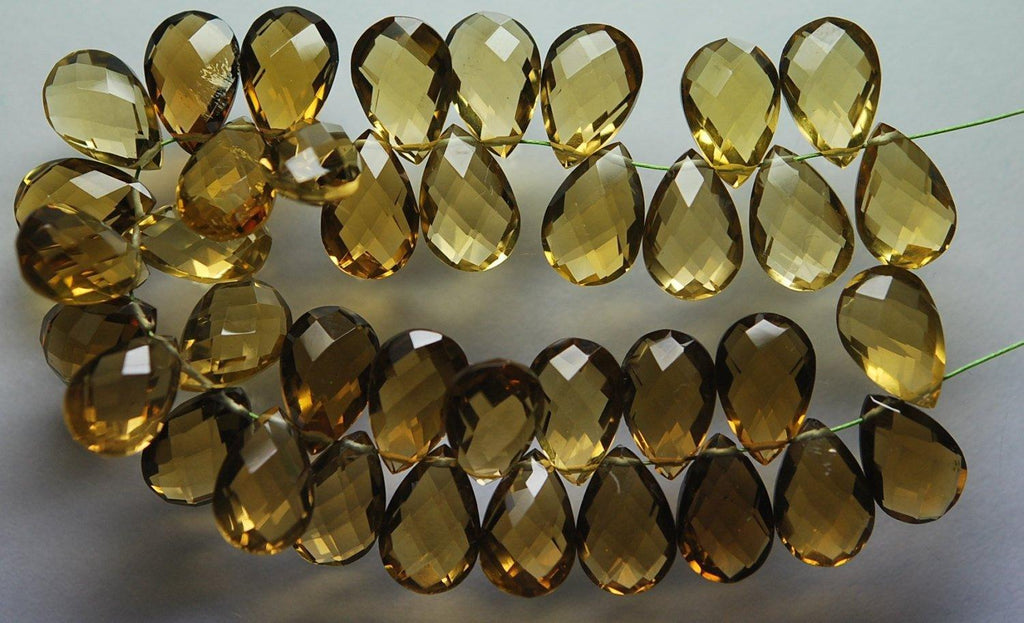 7 Inch Strand,Matched Pair 8X12mm Size, Natural Beer Quartz Faceted Pear Shaped Briolettes - Jalvi & Co.