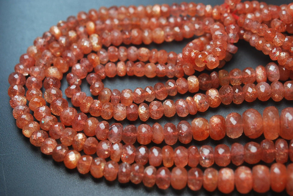 7 Inch Strand,Rare Quality, Natural African Sunstone Faceted Rondelles, 7-9mm Size, - Jalvi & Co.