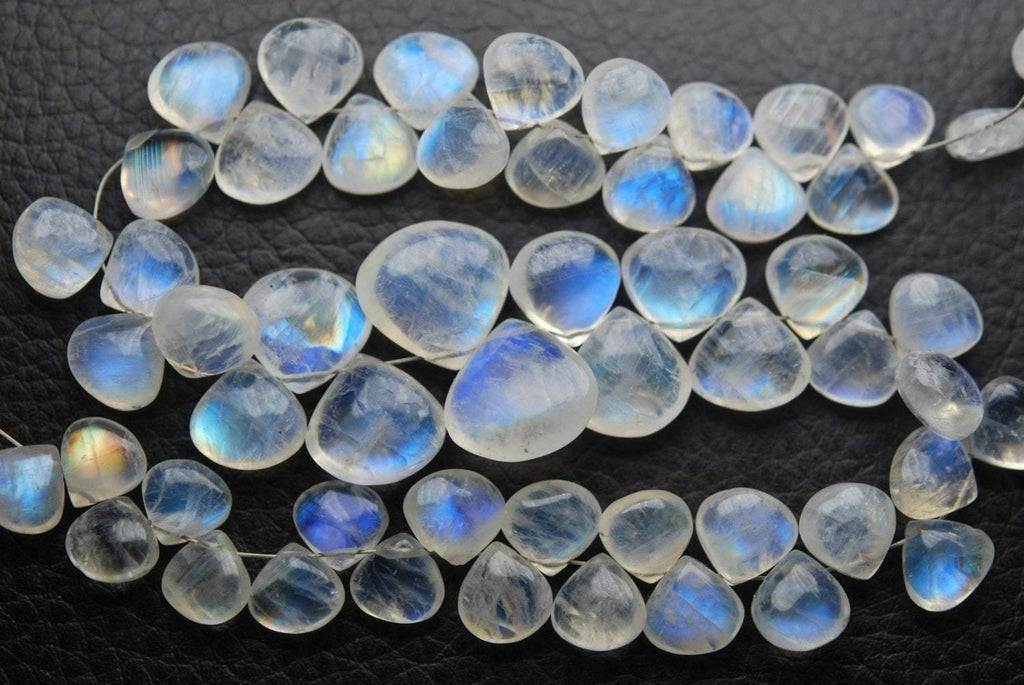 7 Inch Strand,Super Finest,Super Rare,Blue Flashy Rainbow Moonstone Smooth Heart Shape Briolettes, 7-5mm Size, - Jalvi & Co.