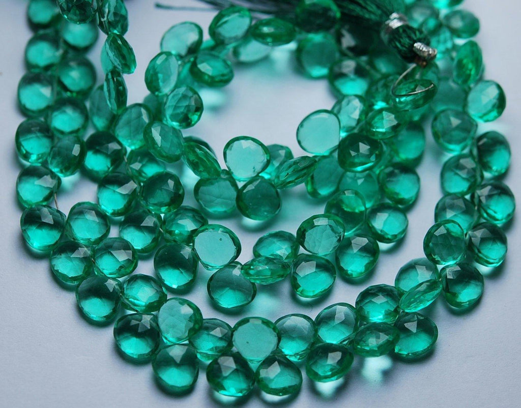 7 Inch Strand,Super Finist,Emerald Green Quartz Faceted Heart Shape Briolette,Size 8mm - Jalvi & Co.