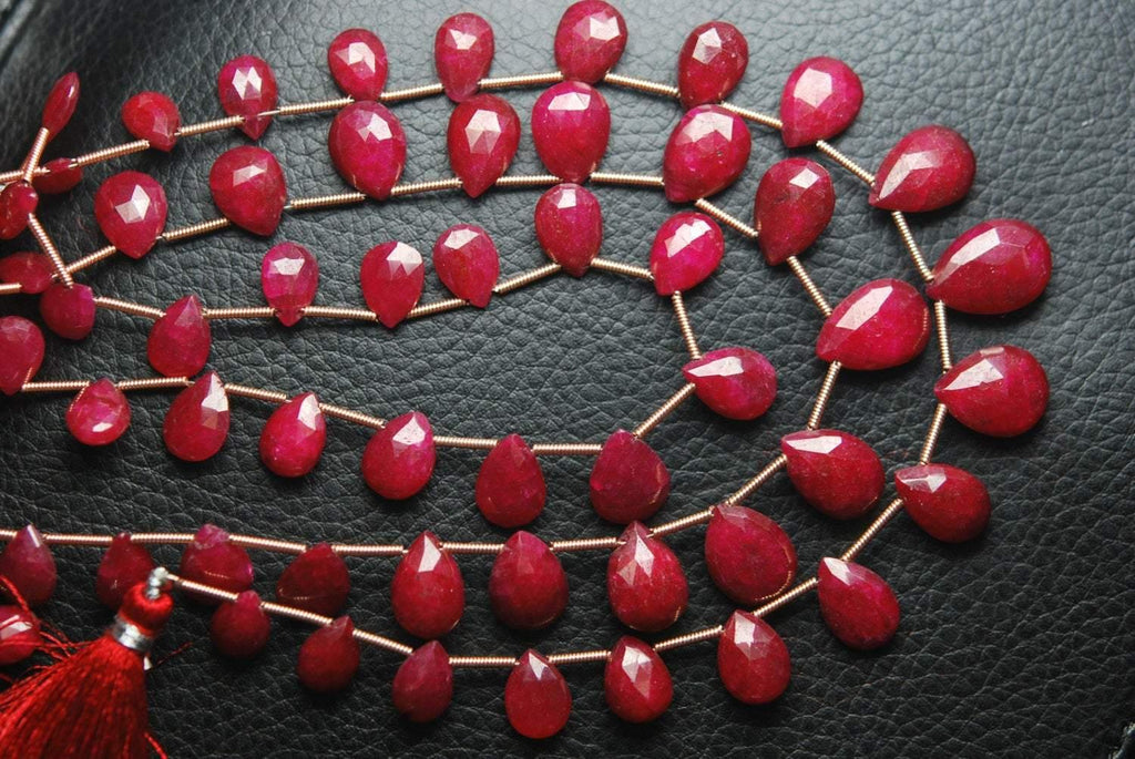 7 Inch Strand,Superb-Finest Quality Aaa Quality Dyed Ruby Faceted Pear Shape Briolettes, 116mm Size - Jalvi & Co.