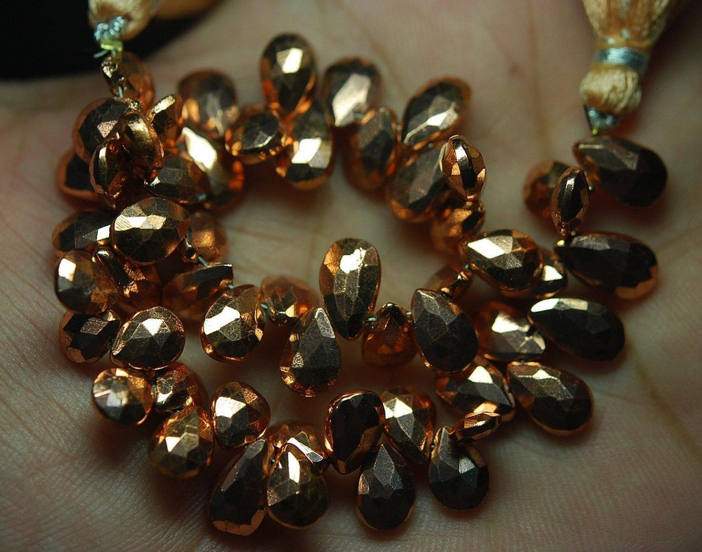 7 Inch Strand,Superb-Finest Quality Mystic Copper Pyrite Faceted Pear Shape Briolettes , 11-9mm Size - Jalvi & Co.