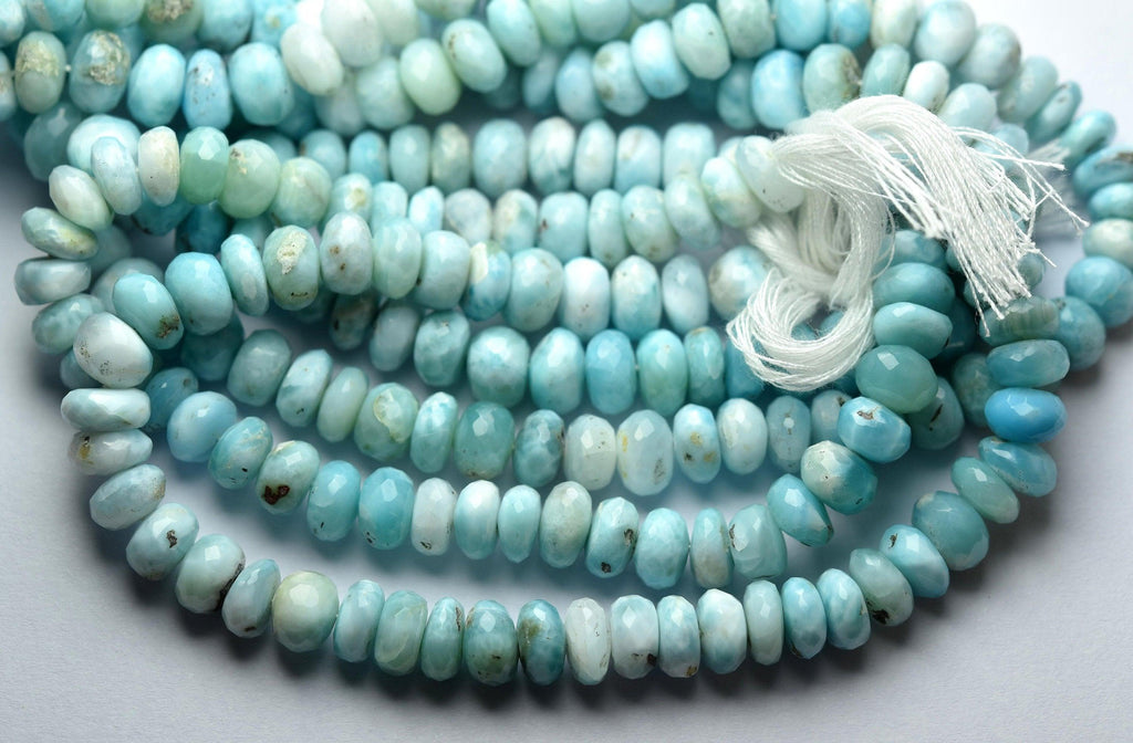 7 Inch Strand,Superb-Finest Quality, Natural Larimar Faceted Rondelles Beads Size 7-8mm - Jalvi & Co.