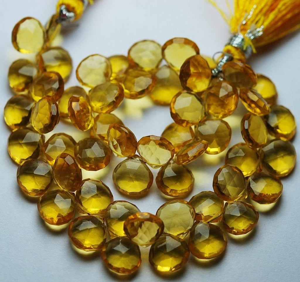 7 Inch Strand,Superb-Finest Quality Yellow Quartz Faceted Heart Shape Briolettes, 8mm Size - Jalvi & Co.