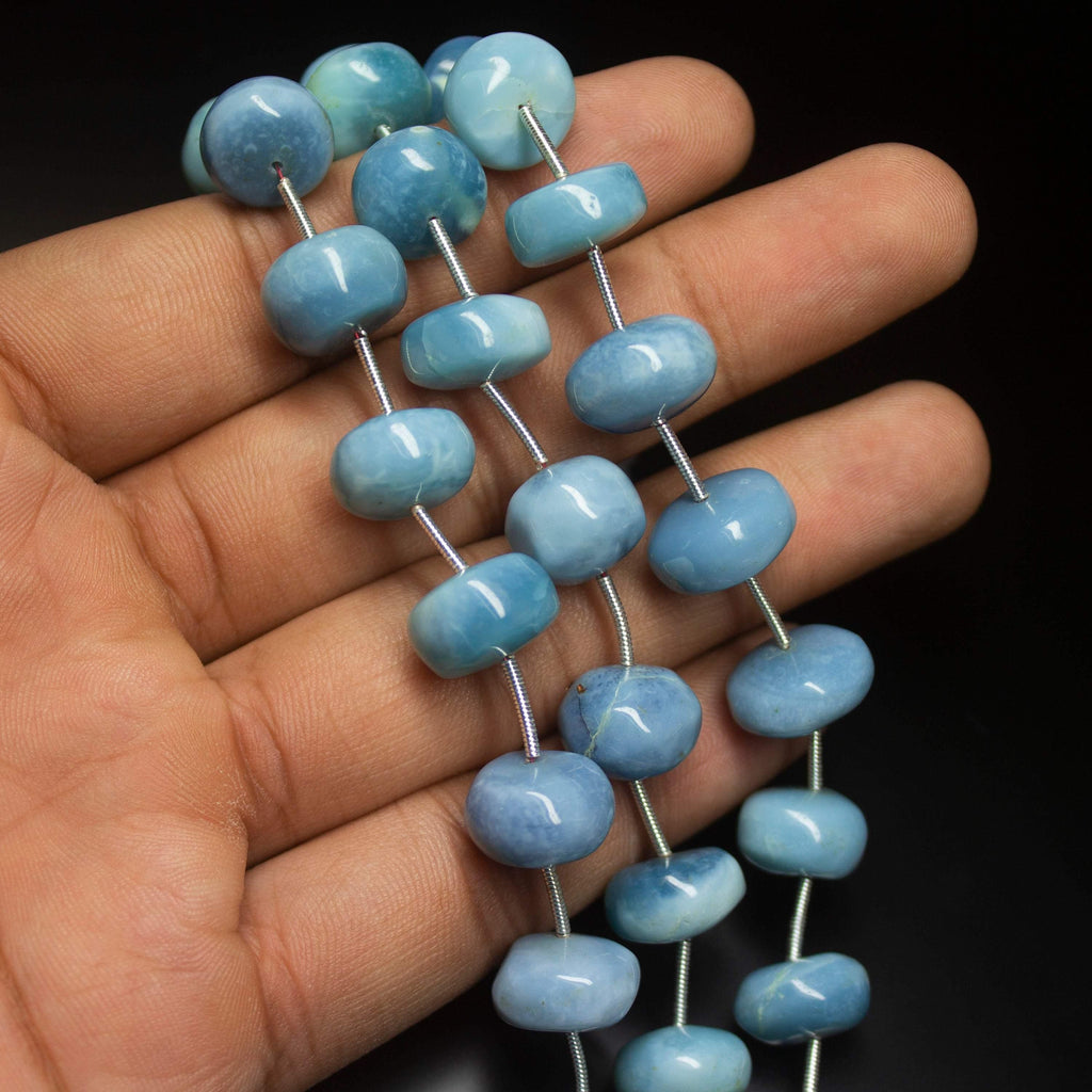 7 inches, 10-14mm, Natural Blue Opal Smooth Plain Rondelle Loose Gemstone Beads - Jalvi & Co.