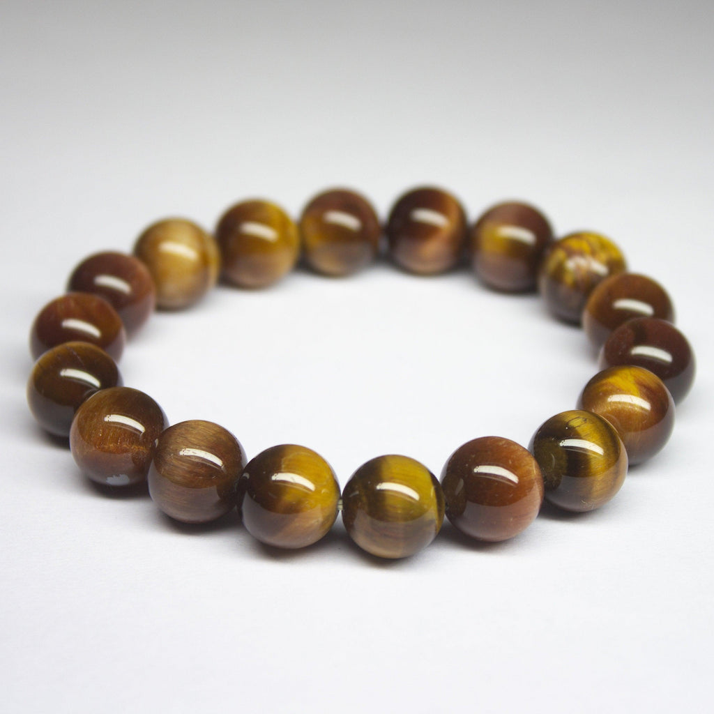 7 inches, 10mm, Natural Tiger's Eye Smooth Round Beaded Bracelet, Tiger Eye Bracelet - Jalvi & Co.