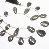 7 inches, 16-22mm, Natural Black Rutile Quartz Faceted Pear Drops Briolette Loose Beads