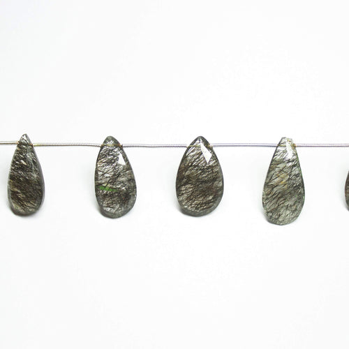 7 inches, 16-22mm, Natural Black Rutile Quartz Faceted Pear Drops Briolette Loose Beads - Jalvi & Co.