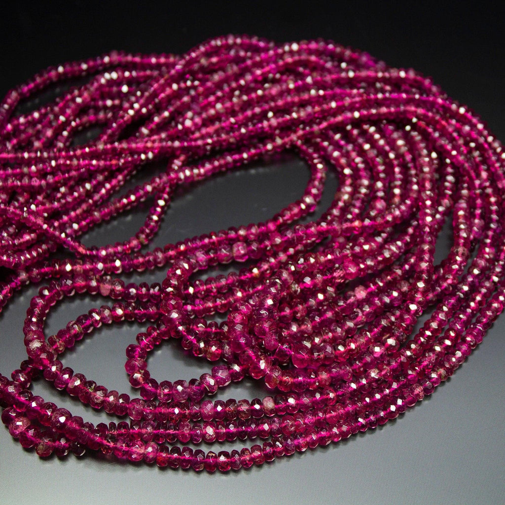 7 inches, 3-5mm, AAA+ Rubellite Pink Tourmaline Faceted Rondelle Loose Gemstone Beads - Jalvi & Co.