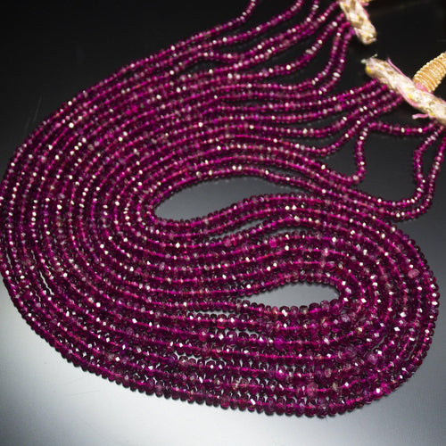 7 inches, 3-5mm, AAA+ Rubellite Pink Tourmaline Faceted Rondelle Loose Gemstone Beads - Jalvi & Co.