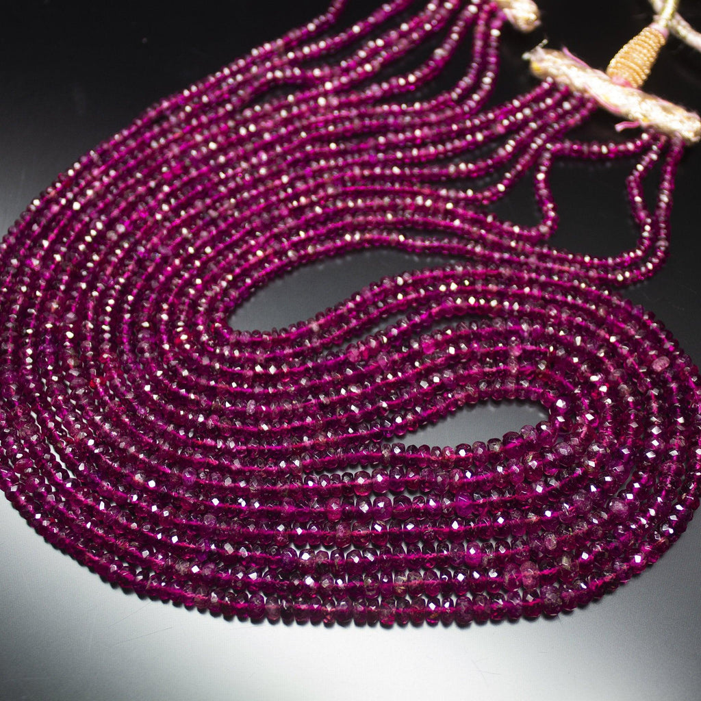 7 inches, 3-5mm, AAA+ Rubellite Pink Tourmaline Faceted Rondelle Loose Gemstone Beads - Jalvi & Co.