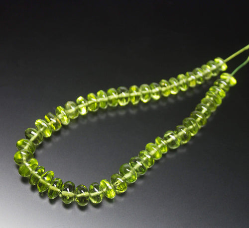 7 inches, 6-7mm, AAA Grade Green Peridot Smooth Rondelle Loose Gemstone Beads - Jalvi & Co.
