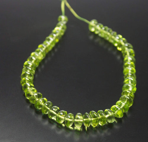 7 inches, 6-7mm, AAA Grade Green Peridot Smooth Rondelle Loose Gemstone Beads - Jalvi & Co.