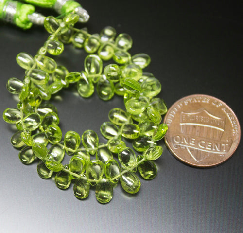 7 inches, 6-7mm, Arizona Green Peridot Smooth Pear Drop Briolette Loose Gemstone Beads Strand - Jalvi & Co.