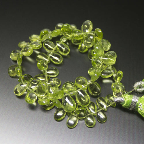 7 inches, 6-7mm, Arizona Green Peridot Smooth Pear Drop Briolette Loose Gemstone Beads Strand - Jalvi & Co.