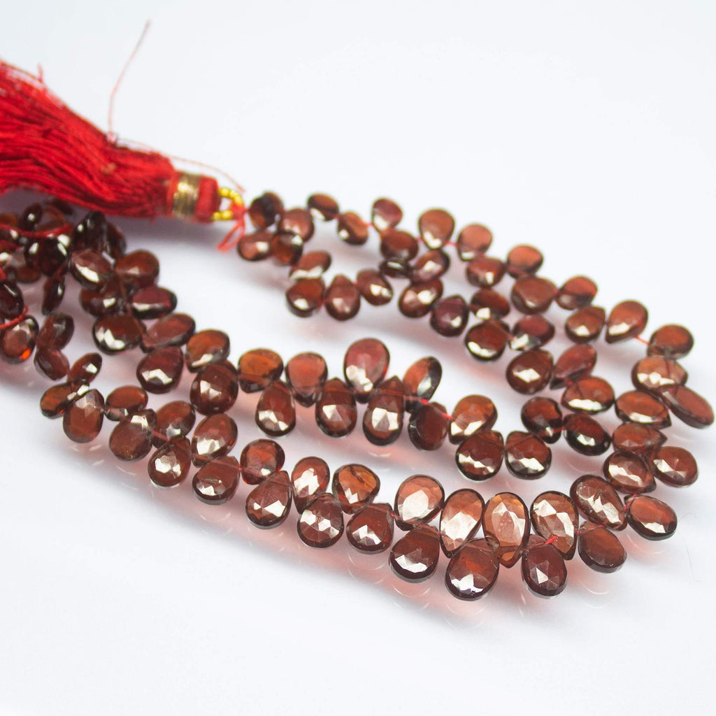 7 inches, 6-9mm, Natural Mozambique Garnet Faceted Pear Drop Briolette Beads, Garnet Beads - Jalvi & Co.