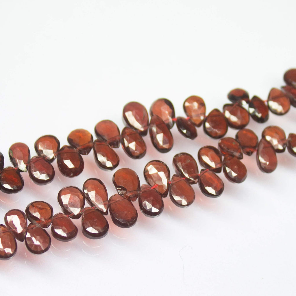 7 inches, 6-9mm, Natural Mozambique Garnet Faceted Pear Drop Briolette Beads, Garnet Beads - Jalvi & Co.