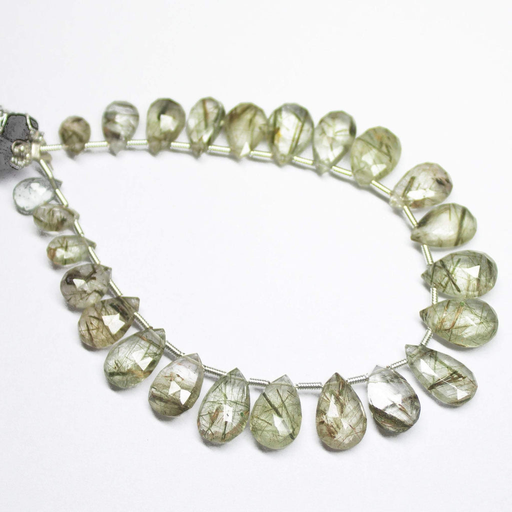 7 inches, 8-13mm, Natural Green Rutile Quartz Faceted Pear Drops Briolette Loose Beads - Jalvi & Co.