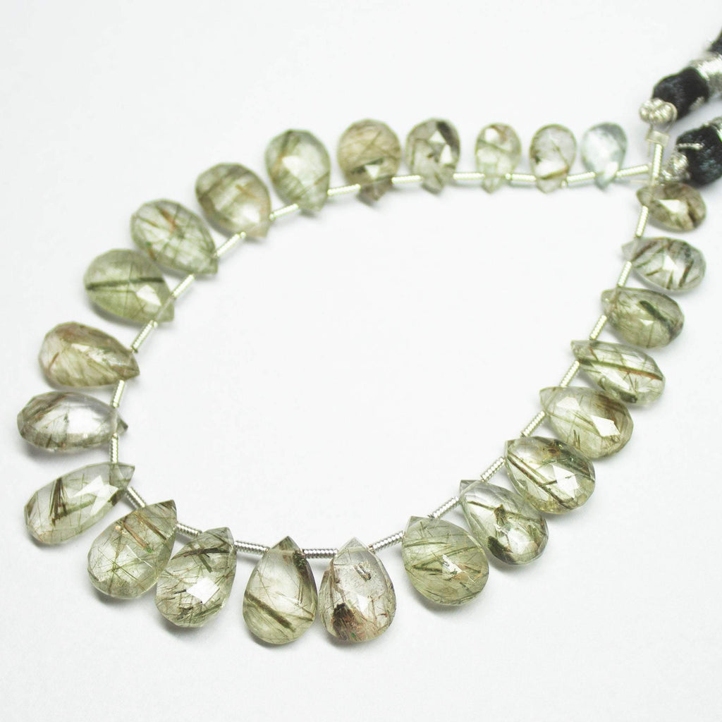 7 inches, 8-13mm, Natural Green Rutile Quartz Faceted Pear Drops Briolette Loose Beads - Jalvi & Co.