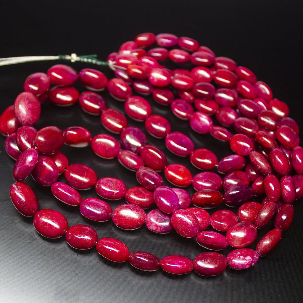 7 inches, 8-15mm, Natural Blood Red Ruby Smooth Oval Briolette Beads Strand, Ruby Beads - Jalvi & Co.