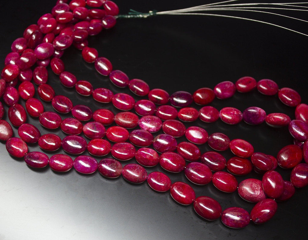 7 inches, 8-15mm, Natural Blood Red Ruby Smooth Oval Briolette Beads Strand, Ruby Beads - Jalvi & Co.