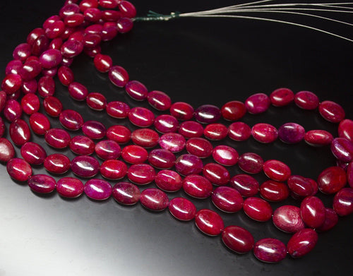 7 inches, 8-15mm, Natural Blood Red Ruby Smooth Oval Briolette Beads Strand, Ruby Beads - Jalvi & Co.