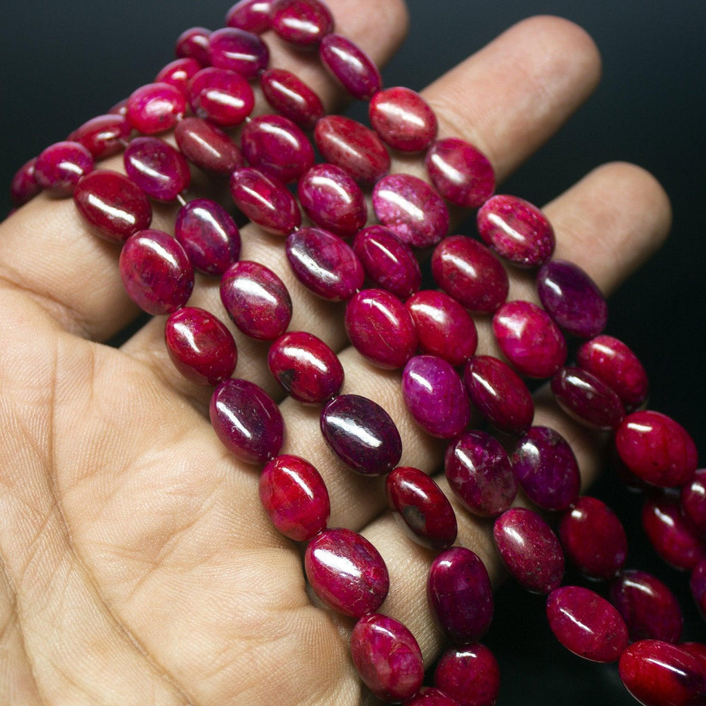 7 inches, 8-15mm, Natural Blood Red Ruby Smooth Oval Briolette Beads Strand, Ruby Beads - Jalvi & Co.