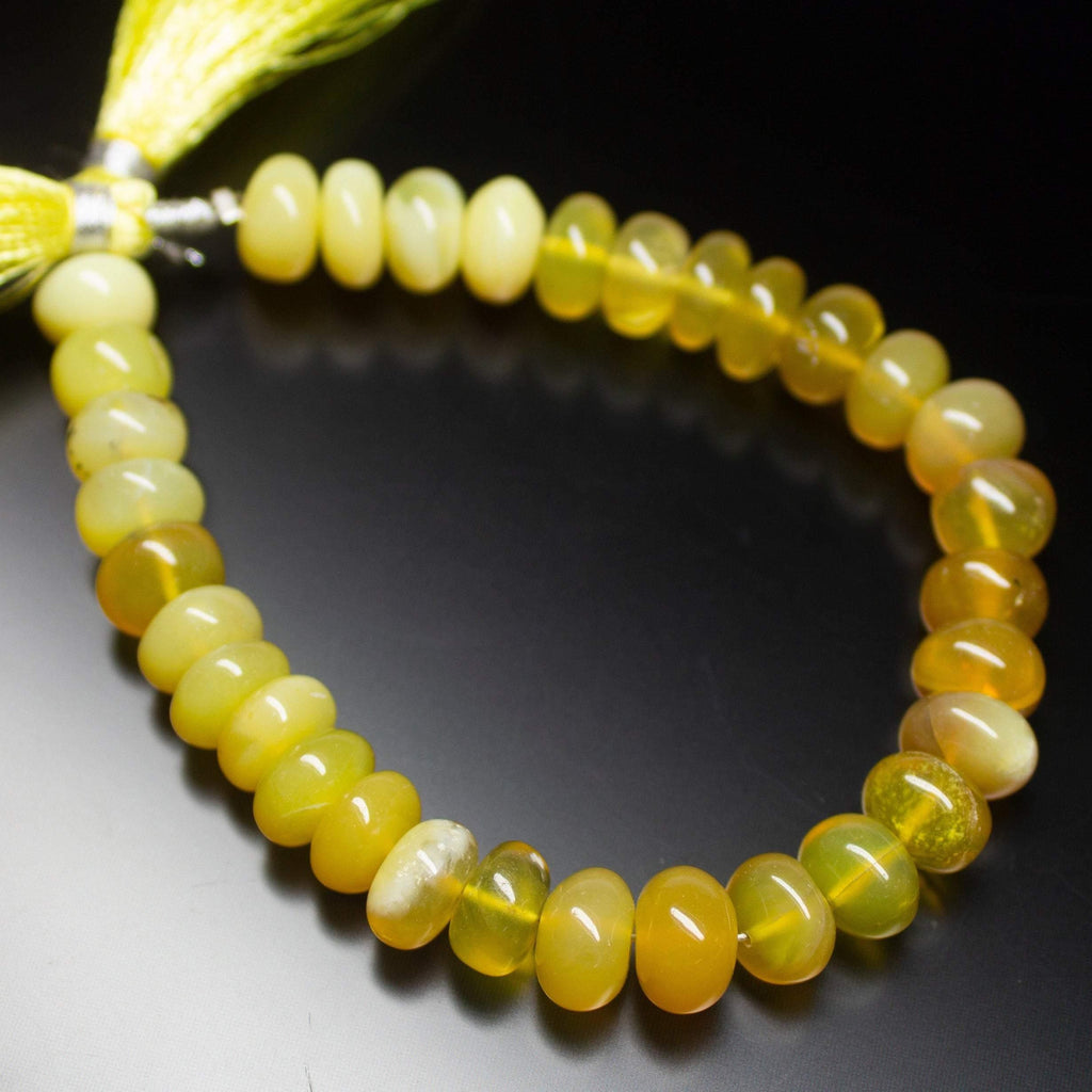 7 inches, 9mm, Natural Yellow Opal Smooth Plain Rondelle Loose Beads Strand - Jalvi & Co.