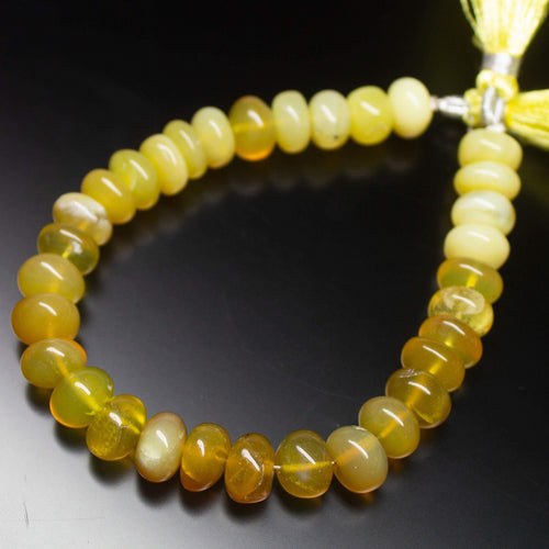 7 inches, 9mm, Natural Yellow Opal Smooth Plain Rondelle Loose Beads Strand - Jalvi & Co.