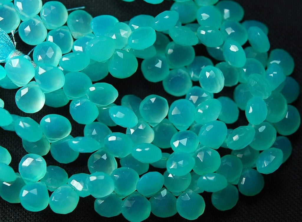 7 Inches, Aaa Aqua Chalcedony Faceted Heart Briolettes 8mm Large Size, - Jalvi & Co.